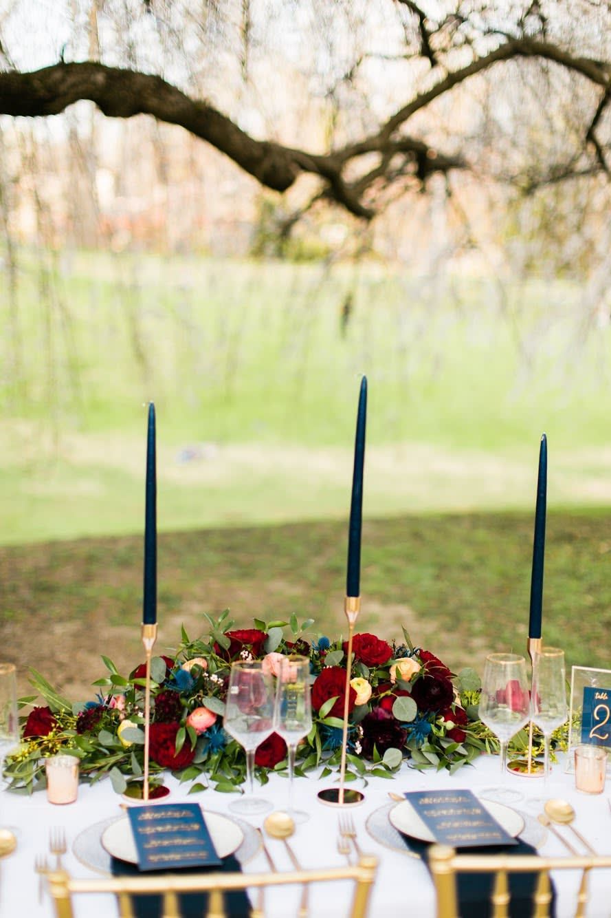Burgundy and Navy Blue Sweetheart Table Floral Arrangement by Tognoli Gifts in Gaithersburg, MD | Tognoli Gifts LLC -   16 wedding Burgundy floral arrangements ideas