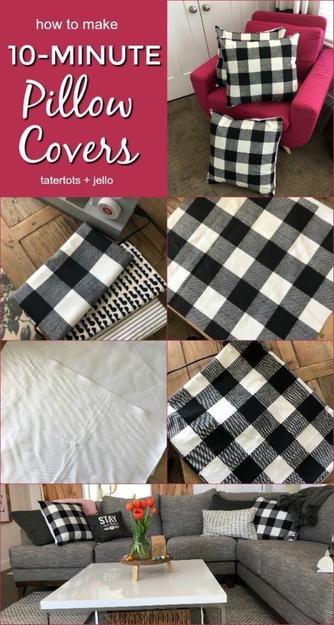 Make 10-Minute Pillow Covers for Spring - farmhouse buffalo check covers -   17 fabric crafts Christmas pillow covers ideas