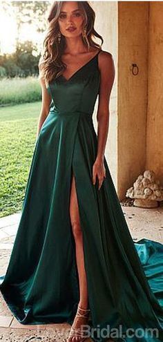 Emerald Green Side Slit Long Evening Prom Dresses, Cheap Custom Party Prom Dresses, 18580 -   18 dress Green party ideas