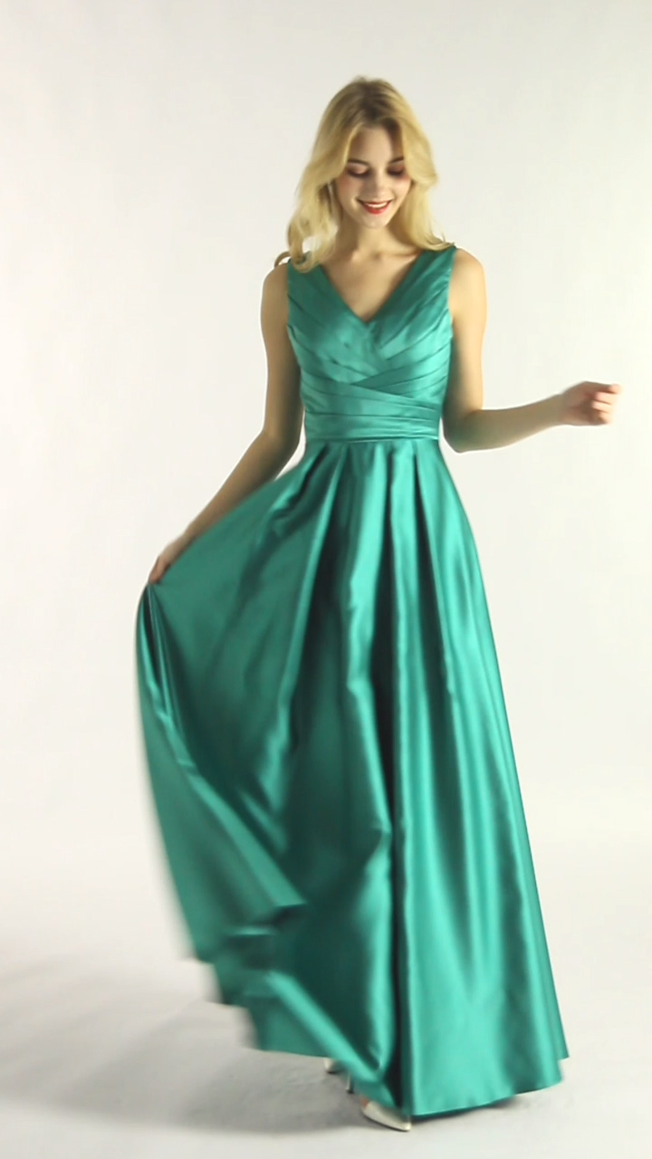 High Evening Dress Luxurious Satin Party Dress Elegant Dark Green  Open Back Long Satin Gown V-neck -   18 dress Green party ideas