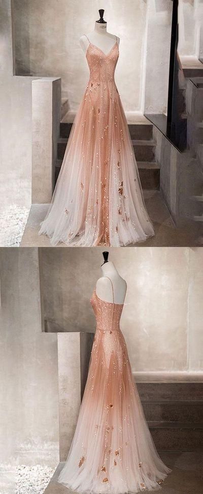 Prom Dresses Simple, Unique champagne tulle long prom dress, tulle evening dress -   18 dress Prom unique ideas