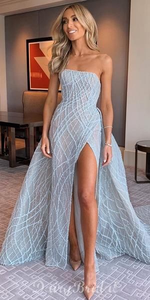 Unique A-line Tulle Backless Beaded Slit Sexy Prom Dresses, FC4035 -   18 dress Prom unique ideas