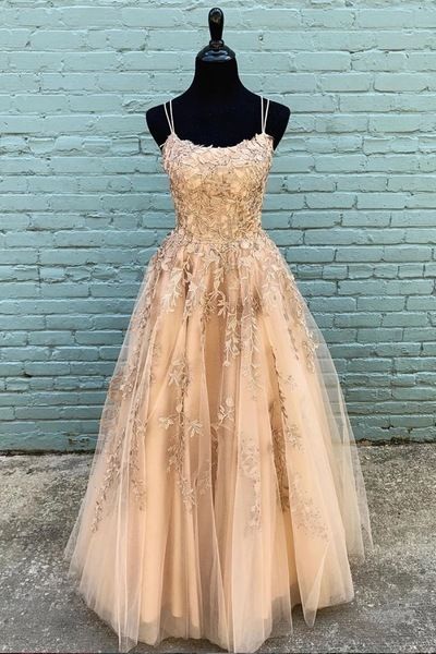 Stylish Champagne Tulle Custom Made Long Senior Prom Dress, Evening Dress With Applique from Sweetheart Dress -   18 dress Prom unique ideas