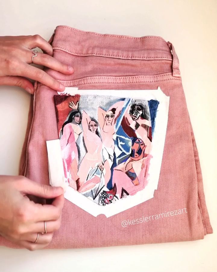 Satisfying tape peel of some pink painted jeans рџ’— -   14 DIY Clothes Paint tutorials ideas