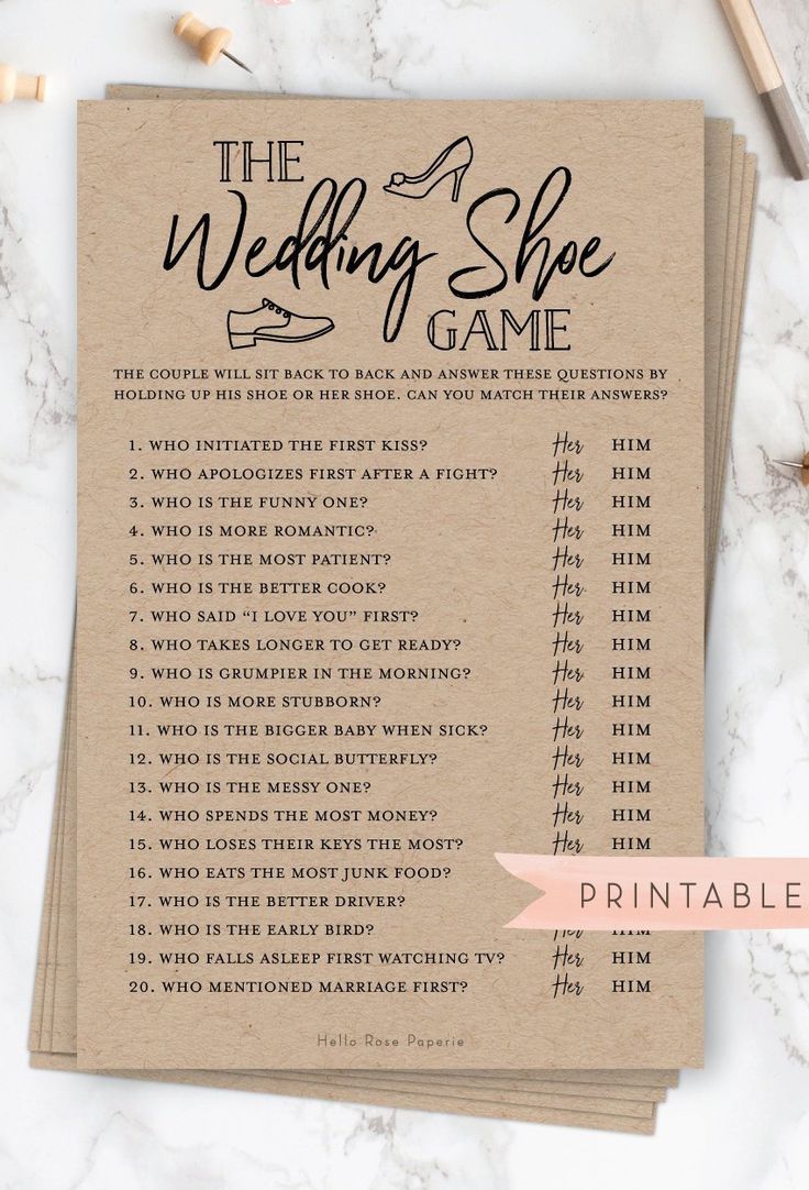 The Wedding Shoe Game . Bridal Wedding Couples Shower . Engagement Party . Printable Instant Download . Rustic Kraft PLUS Black and White -   14 wedding Games shoe ideas