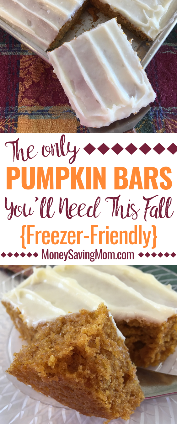 Freezer-Friendly Pumpkin Bars | Money Saving Mom® -   16 desserts Bars business ideas