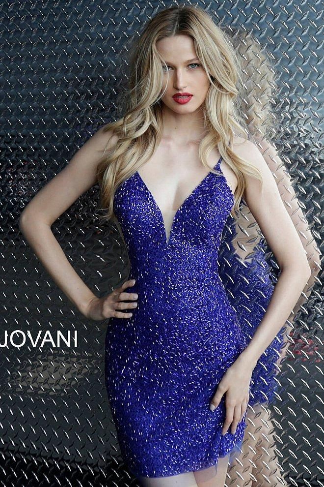 Jovani 58588 fully embellished plunging neckline short fitted dress -   16 dress Cocktail neckline ideas