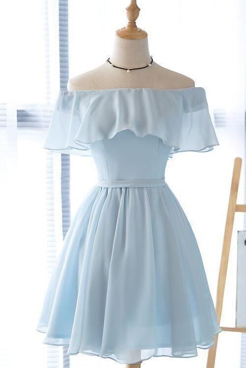 Cute Light Blue Off the Shoulder Short Prom Dresses Chiffon Homecoming Dresses -   16 dress Fancy blue ideas