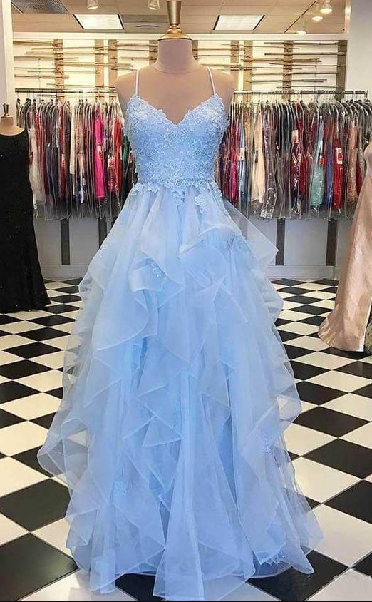 Charming A Line Light Blue Spaghetti Straps Prom Dresses Sweetheart Long Evening Dress -   16 dress Fancy blue ideas