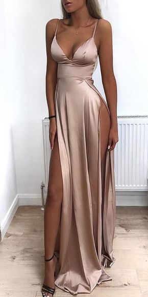 2019 Cheap Spaghetti Straps Side Split Simple Modest Sexy Prom Dresses Slit Formal Gowns Cheap Evening Gowns N9522 -   16 dress For Work party ideas