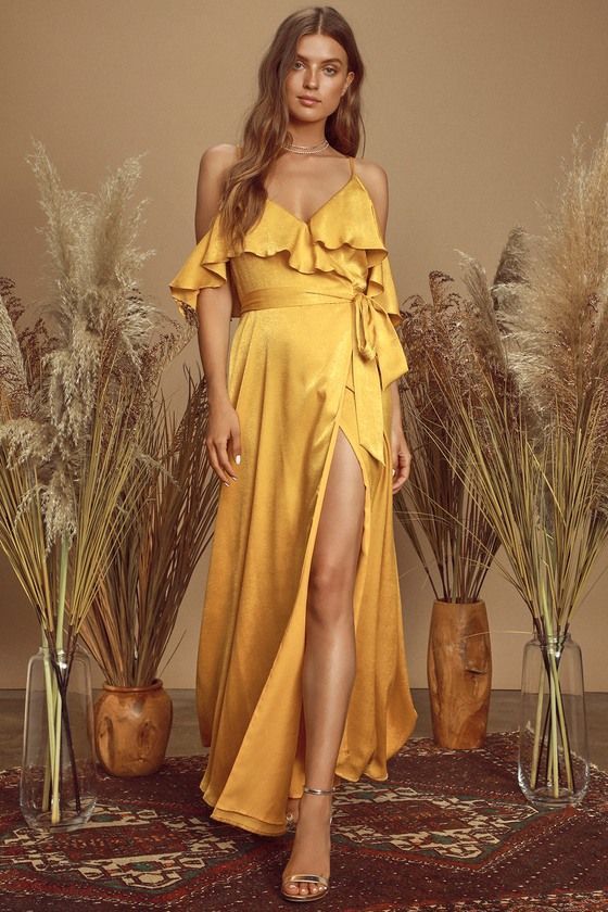 Moriah Mustard Yellow Satin Wrap Maxi Dress -   16 dress Yellow satin ideas