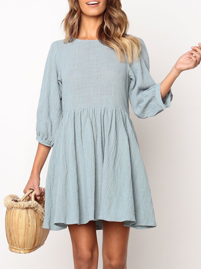 Fashion Round Neck Pure Colour Halflong Sleeve Mini Dresses -   16 fall dress With Sleeves ideas