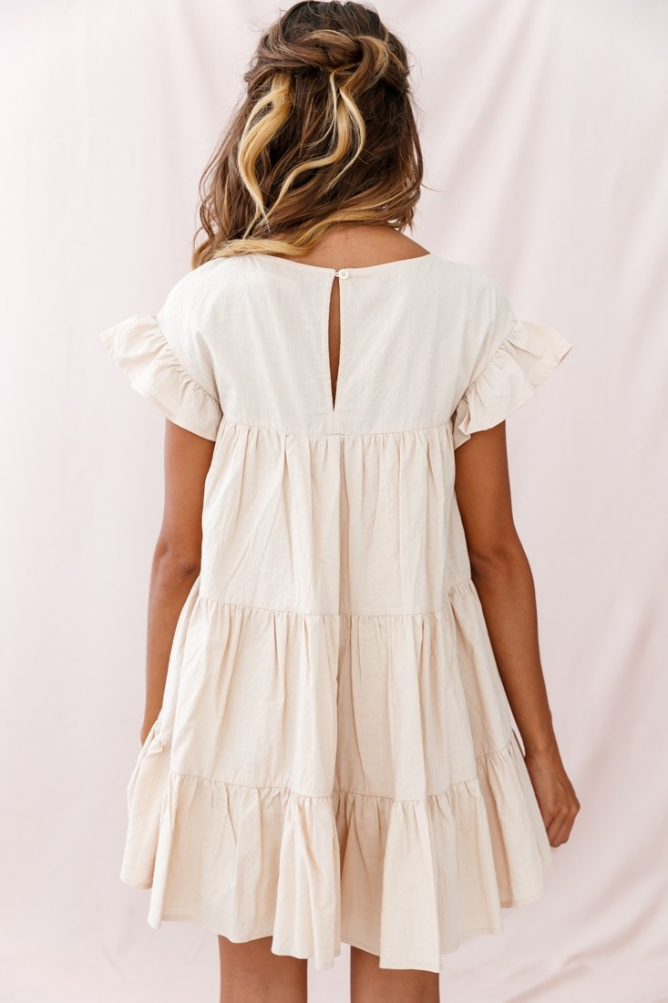 Hyacinth Ruffle Sleeve Smock Dress Beige -   16 fall dress With Sleeves ideas