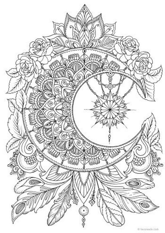 Moon - Printable Adult Coloring Page from Favoreads (Coloring book pages for adults and kids, Coloring sheets, Colouring designs) -   16 holiday Images coloring pages ideas