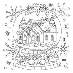 Snow Globe - Adult Coloring Page - Christmas Coloring Page - Printable Coloring Page - Digital Download -   16 holiday Images coloring pages ideas