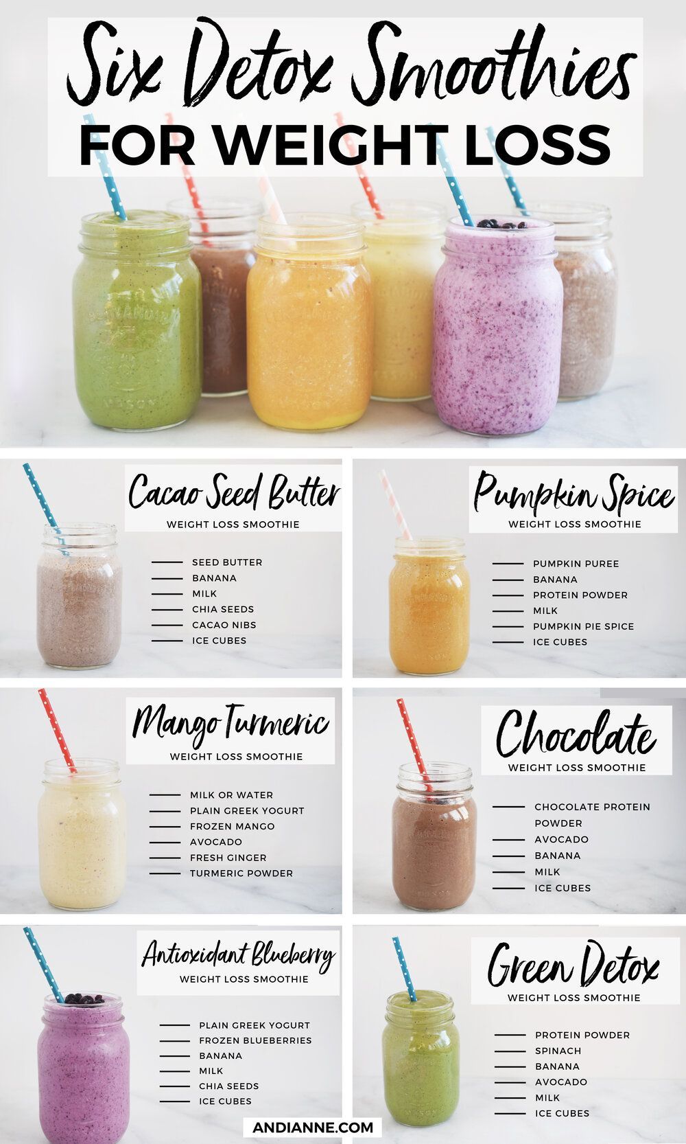6 Detox Smoothies For Weight Loss — Andianne -   17 healthy recipes weight loss breakfast smoothies ideas