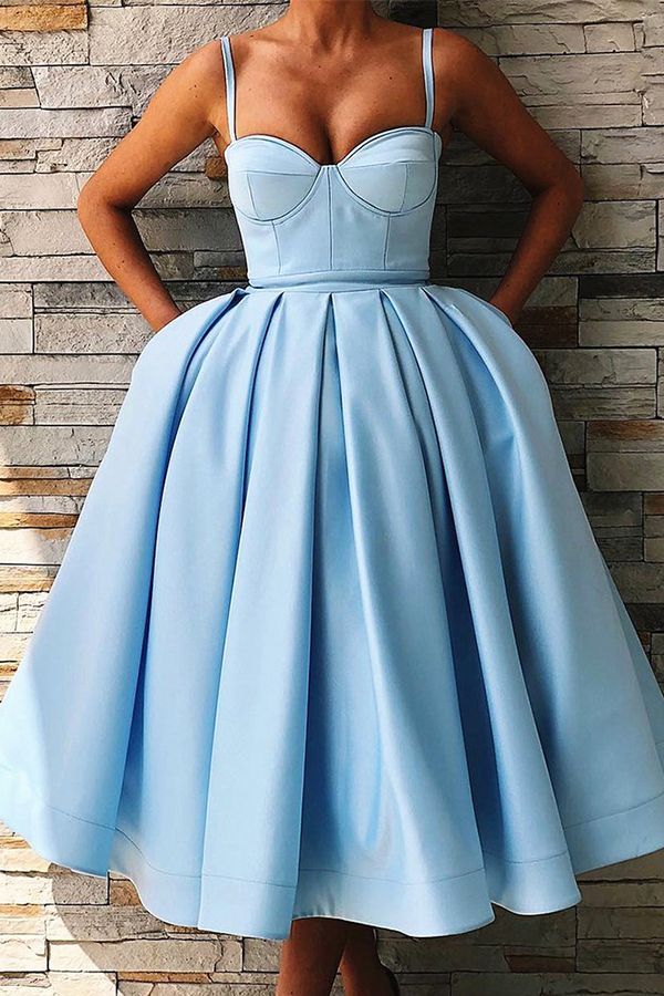 Ball Gown Spaghetti Straps Mid Calf Light Blue Homecoming Dress With Pockets -   17 homecoming dress Vintage ideas