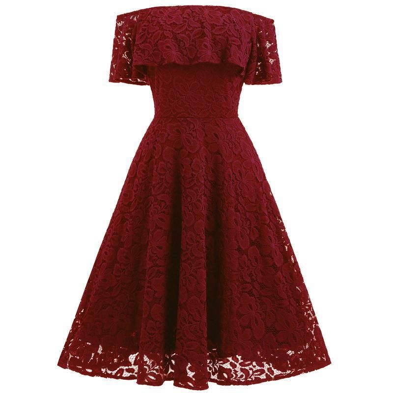Solid Color Off Shoulder Short Sleeves Short Lace Dress -   17 homecoming dress Vintage ideas