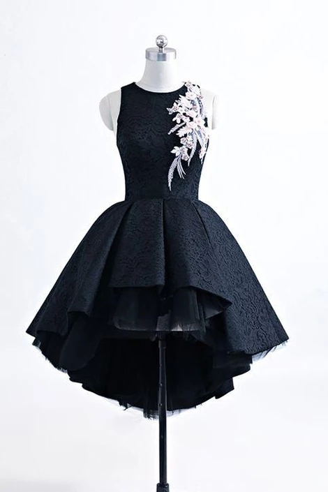 Black heavy satin high low homecoming dress, short black halter homecoming dress,2107 -   17 homecoming dress Vintage ideas