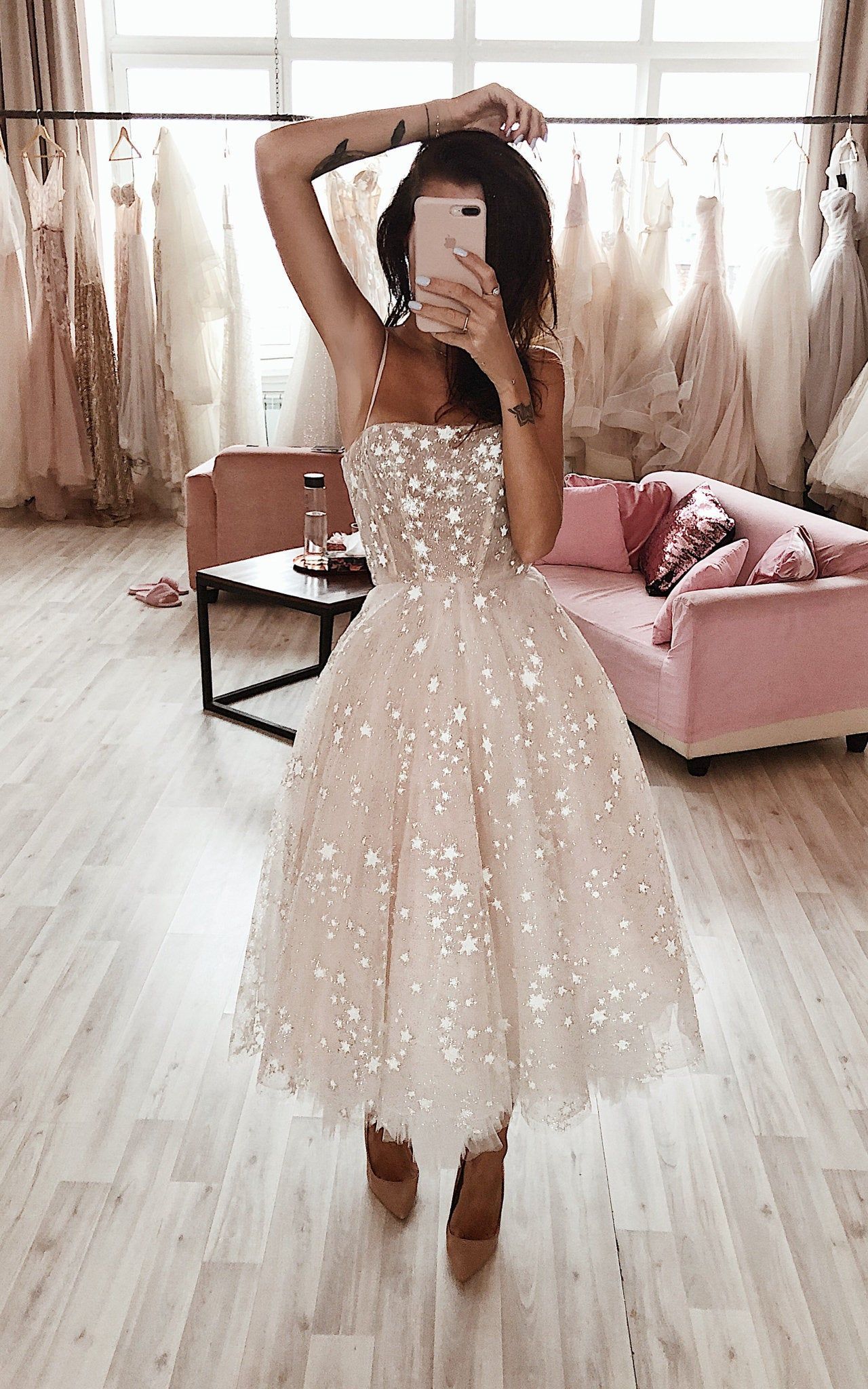 Wild Stars Ombre Midi Wedding Dress by Boom Blush. Sparkly Celestial Wedding Gown with Stars and Sequins. -   18 dress Midi wedding ideas