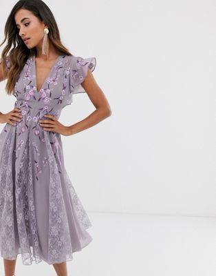 ASOS DESIGN midi dress with lace godet inserts and embroidery | ASOS -   18 dress Midi wedding ideas