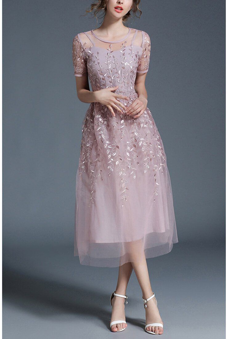 Mesh Embroidered Short-sleeved Midi Dress -   18 dress Midi wedding ideas