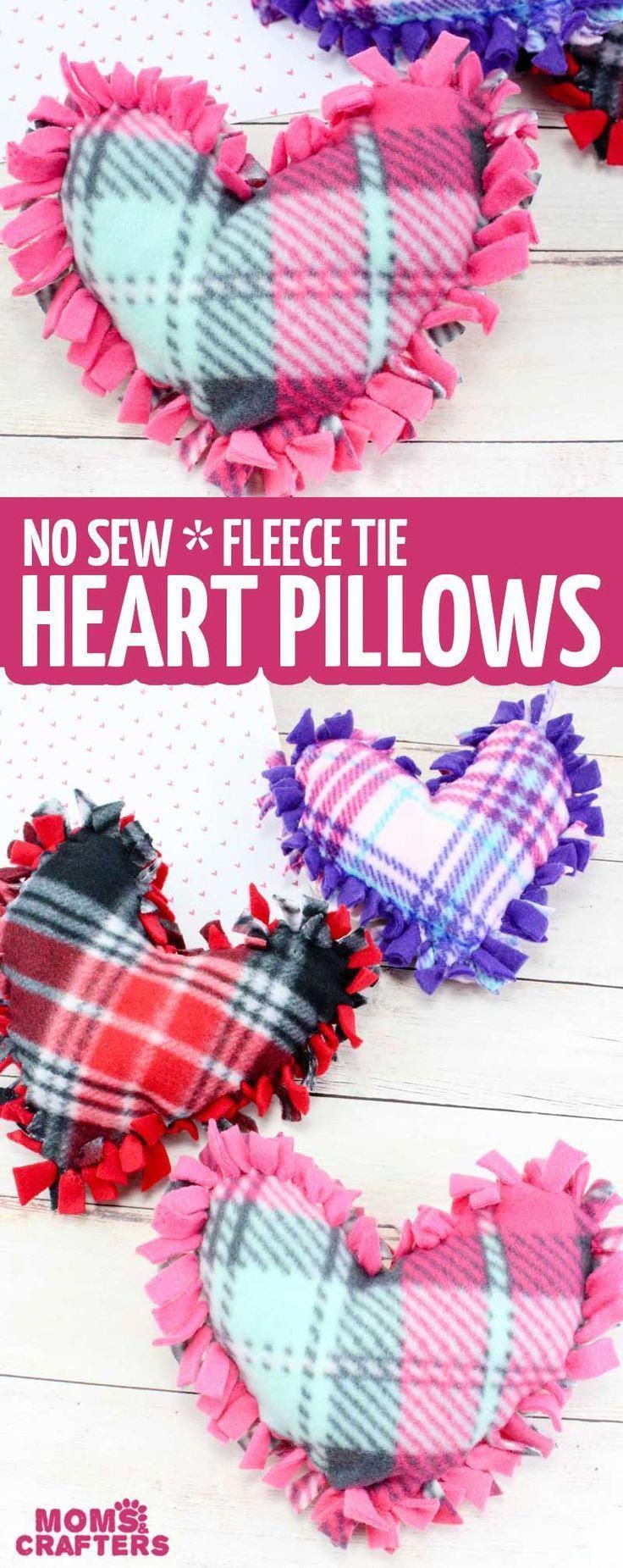 Valentine Pillows - No Sew Fleece Tie Heart Pillows -   18 fabric crafts For Kids to make ideas