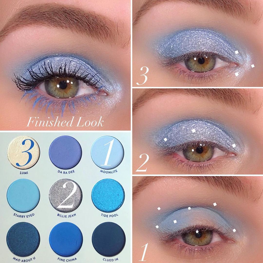 @danial_barbier on Instagram: “@colourpopcosmetics Blue Moon Eyeshadow Palette  1пёЏвѓЈMoonlite- blend into crease and bring up slightly above and also the outer corner…” -   7 makeup Paso A Paso blue ideas