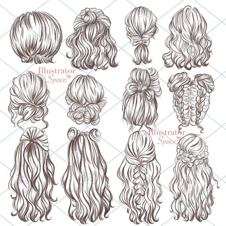 Hairstyles clipart hair set DIGITAL DOWNLOAD Custom hairstyles Hair clip art Character hair Fashion girl gift Planner Clipart, 12 png images -   10 hair Art sketch ideas