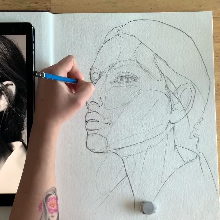 Face sketching by Polina Bright -   10 hair Art sketch ideas