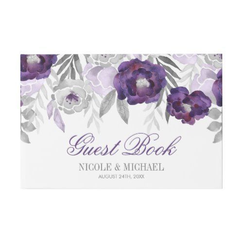 Purple Gray Watercolor Flowers Wedding Guest Book | Zazzle.com -   11 Event Planning Themes guest books ideas