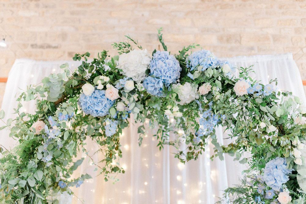 Blue & White Hydrangea Wedding Bouquet and Flowers for a Rustic Barn Wedding -   15 wedding Blue arch ideas