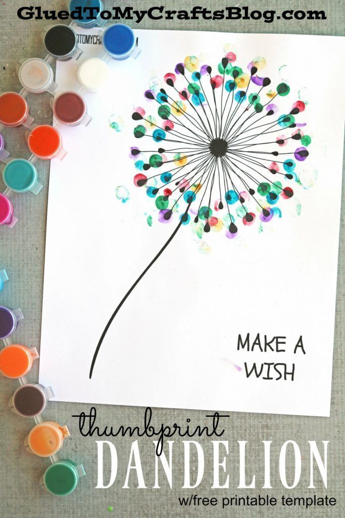 Thumbprint Dandelion - Kid Craft w/free printable -   17 diy projects For Mom canvases ideas