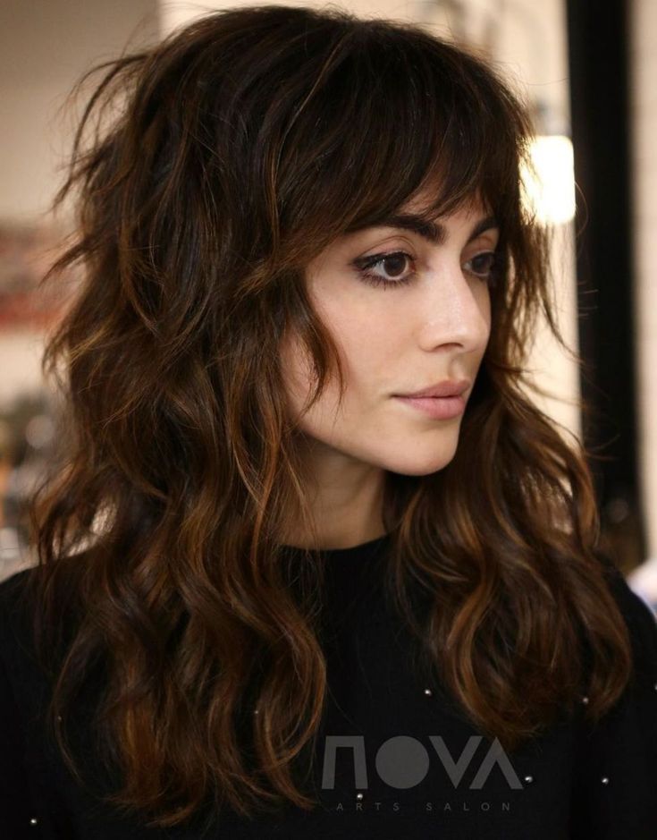 60 Lovely Long Shag Haircuts for Effortless Stylish Looks #8: Warm-Toned Wavy Brunette Shag Hairstyle A long shag with bangs is super trendy and can b… - Site Today -   19 shag hairstyles Long ideas
