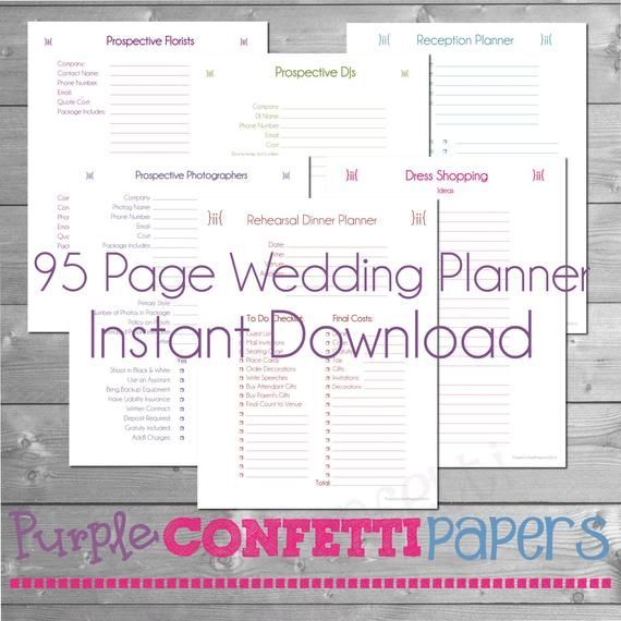 Printable Wedding Planner - 95 pages Instant Download, Kit, Colorful, Bride, Groom, Wedding Planning, Bridesmaid, Planner, Wedding Party -   7 Event Planning Sheet party planners ideas