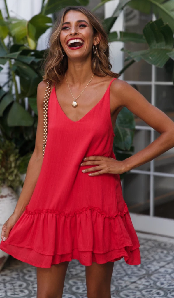 Red V Neck Slip Dress -   11 dress Cortos sueltos ideas