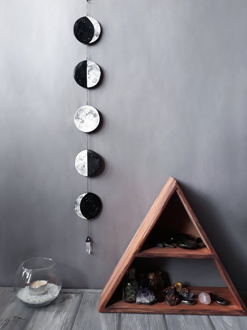 Moon Phase Wall Hanging Moon Garland Lunar Phases Moon Wall Decor Black and White Moon Phases Crystal Moon Phase Moon Wall Hanging Crystal -   13 room decor Easy ceilings ideas