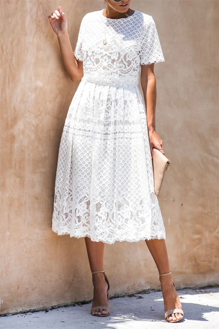 Crochet Lace Pocketed White Midi Dress -   16 dress Midi elegant ideas