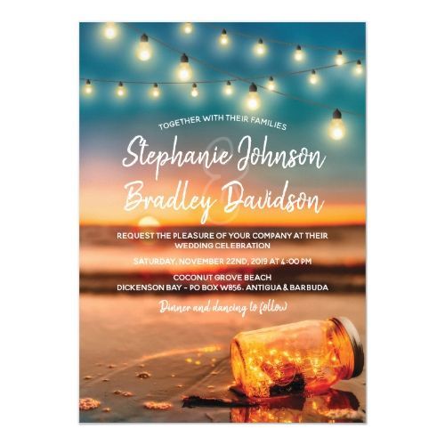 Tropical Sunset Beach Mason Jar Lights Wedding Invitation | Zazzle.com -   16 wedding Beach sunset ideas