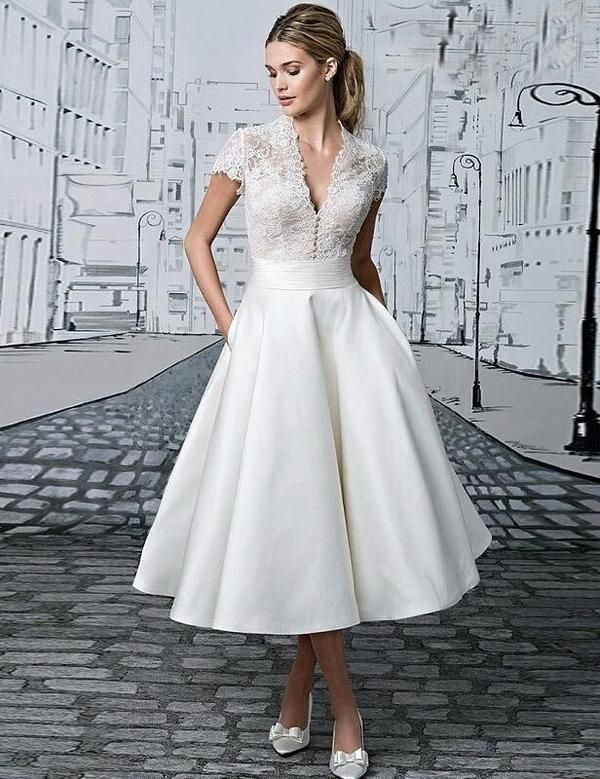 New Deep V-Neck White Lace Evening Party Dress -   16 wedding dress Short ideas