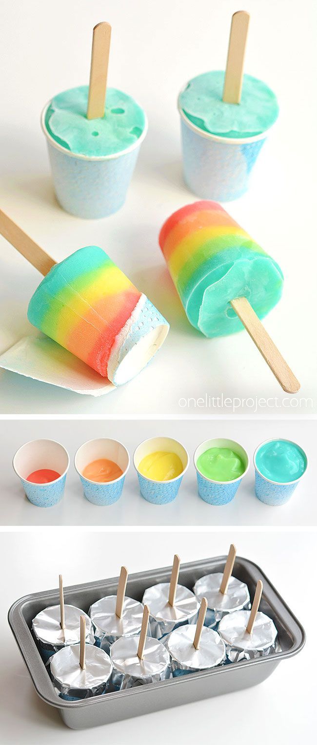 Easy Rainbow Popsicles Using Dixie Cups - One Little Project -   17 desserts For Kids birthday ideas