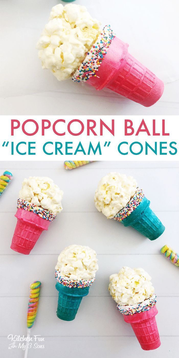 Popcorn Ball Ice Cream Cones -   17 desserts For Kids birthday ideas