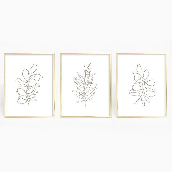 Eucalyptus Plant Illustrations Modern Minimalist Triptych Set of Three Wall Art Prints or Canvas -   17 plants Illustration minimalist ideas