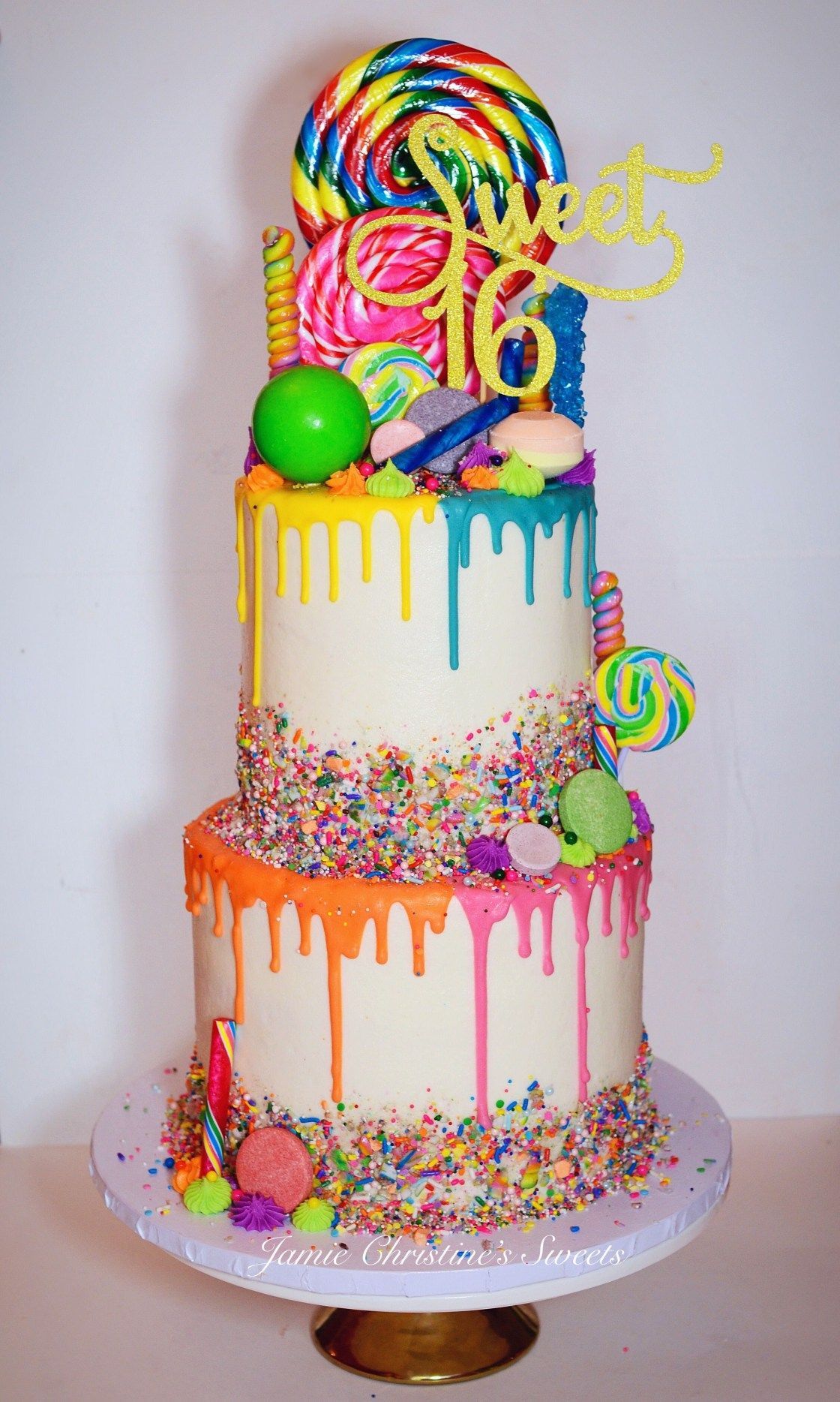 Candyland Birthday Cake Candy Colorful Cake Sweet Sixteen Lollipop Candyland Drip Cake - albanysinsanity.com -   18 candy cake ideas