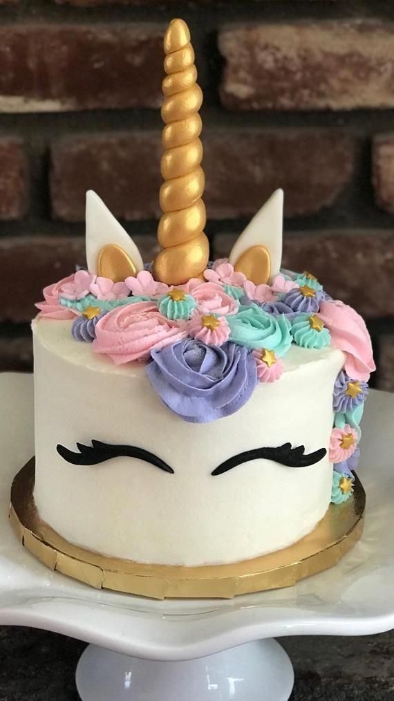 unicorn cake topper, horn, ears and lashes in metallic gold or custom colors, FREE FAST SHIPPING! -   5 cake Unicorn betun ideas