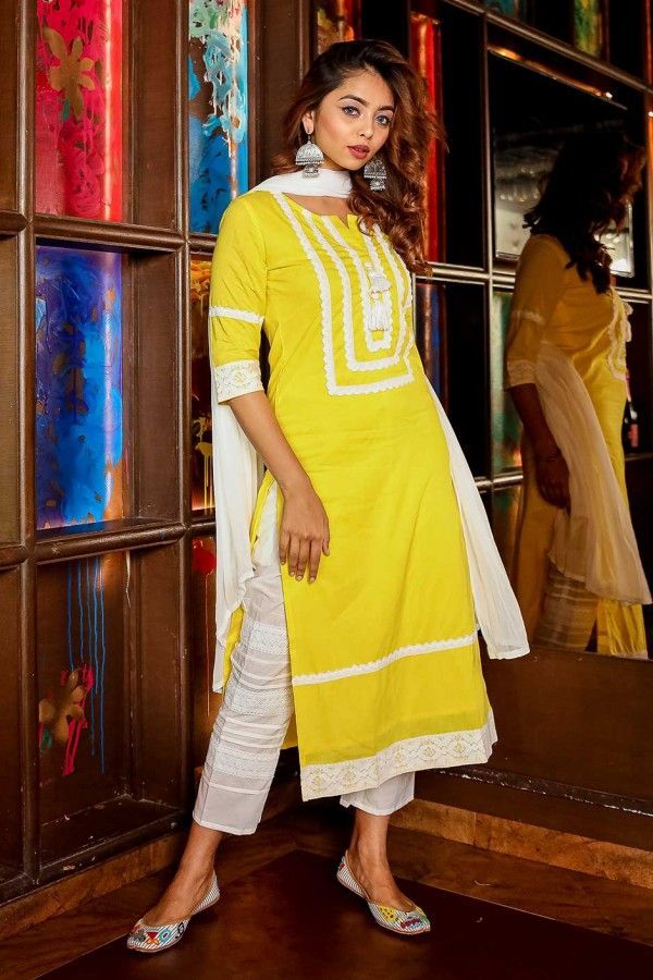 Yellow Pant Style Kurta Set -   10 dress Indian yellow ideas