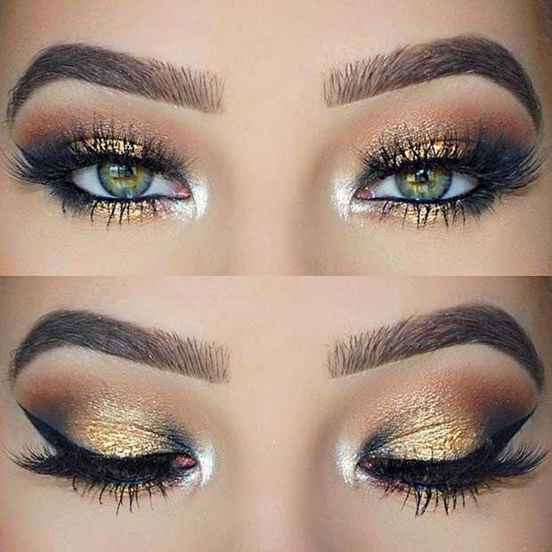 31 Pretty Eye Makeup Looks for Green Eyes | StayGlam -   12 makeup Gold green ideas