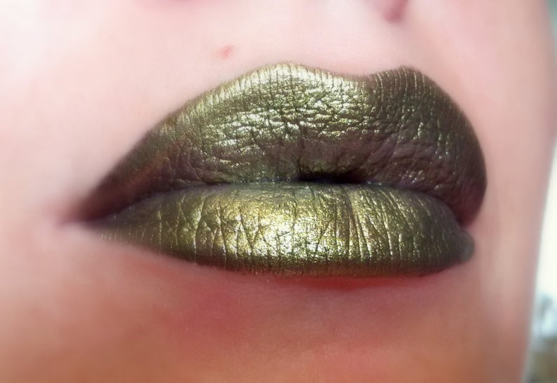 Naga - Olive Green With Gold Shimmer Metallic Creamy Lipstick - Natural Gluten Free Fresh Handmade -   12 makeup Gold green ideas