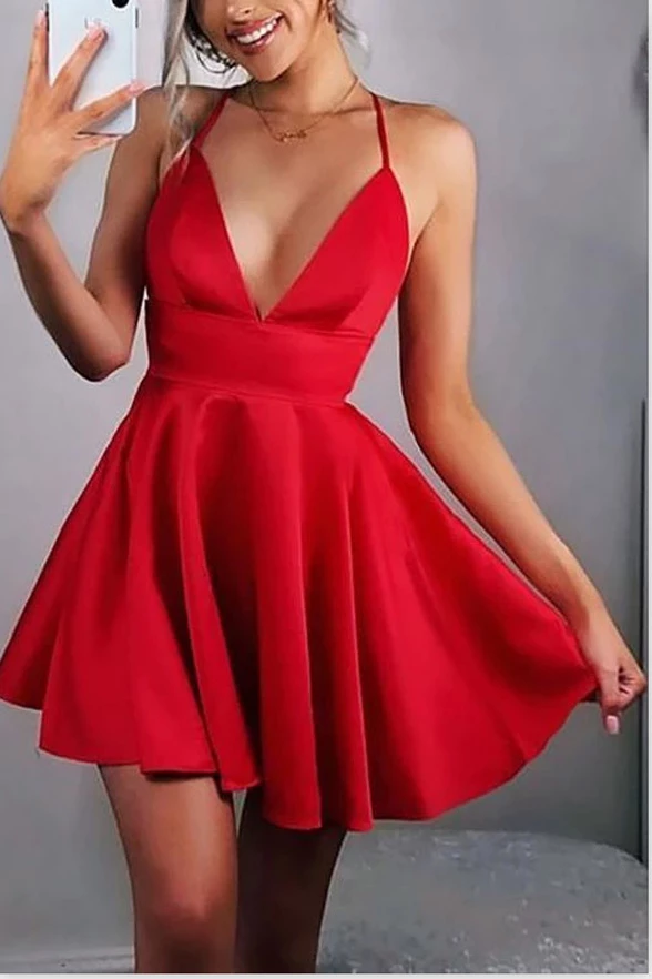 Open Back V Neck Spaghetti Straps Red Cheap Homecoming Dresses Short Prom Dress Hoco Gown LD3017 -   12 red dress Coctel ideas