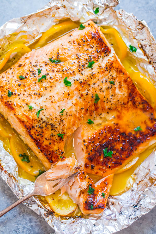 Baked Garlic Butter Salmon Recipe (Sheet Pan Salmon!) - Averie Cooks -   13 healthy recipes Salmon garlic butter ideas